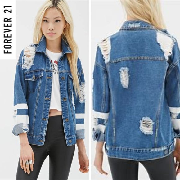 Forever 21 Jackets & Blazers - Forever 21 Blue Distressed Denim Jacket Size S
